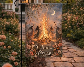Beltane Gartenfahne | Hexen Lagerfeuer Design | Pagan Sabbat Frühling Outdoor Dekor