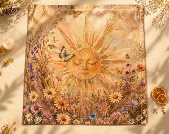 Litha Altar Cloth | Sun Floral Design Cotton Twill Summer Solstice Pagan Decor