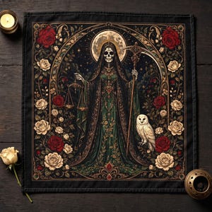 Santa Muerte Altar Cloth | La Santísima Holy Death Devotional Decor | Mexican Folk Art