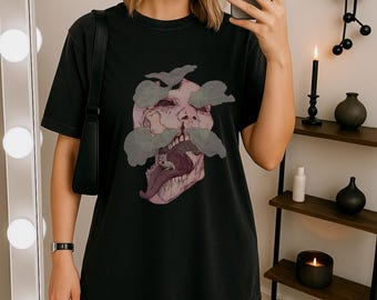Camiseta Caveira Goblincore, Camiseta Gótica Grunge Colorida