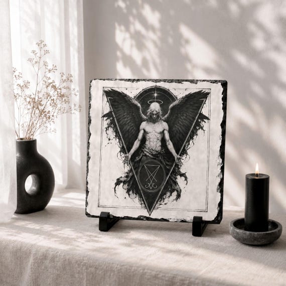 Lucifer Sigil Altar Tile | Natural Slate Plaque | Morning Star Gothic Shelf Decor