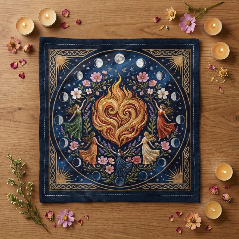 Beltane Altartuch, Sacred Feminine Feuer Ritual, Mond Phasen Pagan Sabbat Dekor Bild 1