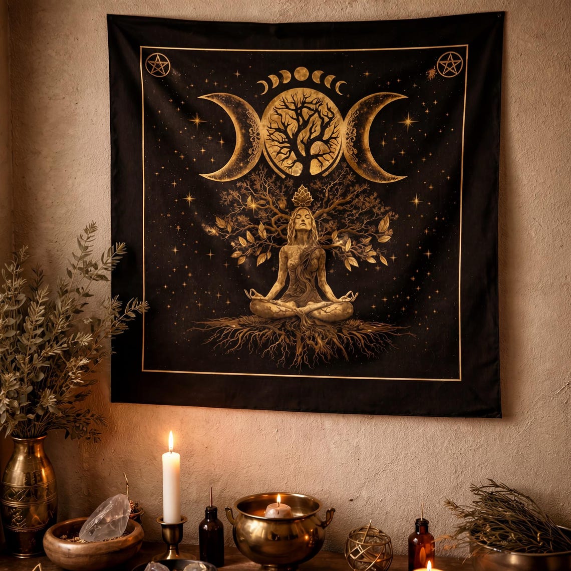 Tree of Life Altar Cloth | Moon Phases Meditation Pagan Ritual Decor - Etsy
