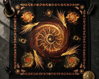 Celestial Altar Cloth | Cosmic Energy Work Ritual Decor | Phoenix Sun Moon Tarot Reading Cloth