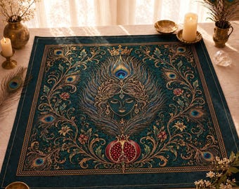 Hera Peacock Altar Cloth | Greek Goddess Ritual Decor for Marriage & Family Protection