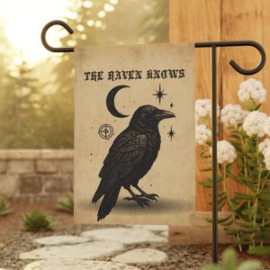 Vintage Raven Garden Flag, Goth Garden Flag, Witchy Yard Outdoor Decor, Occult Crow Flag, Spooky Wiccan Garden Sign, Mystic Halloween Flag
