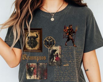 Vintage Krampus Weihnachten Shirt, Gothic Folklore Weihnachten Tee für Alt Fashion