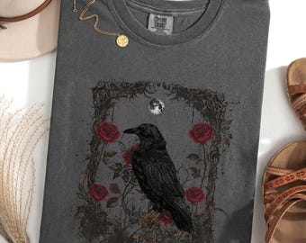Vintage Raven Shirt | Witchy Grunge Style | Gothic Crow Tee for Dark Romance Lovers