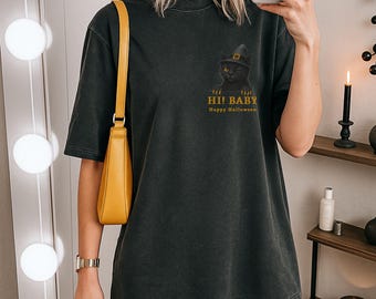 T-shirt rétro d'Halloween avec un chat noir : un t-shirt de sorcière effrayant pour les amoureux des chats
