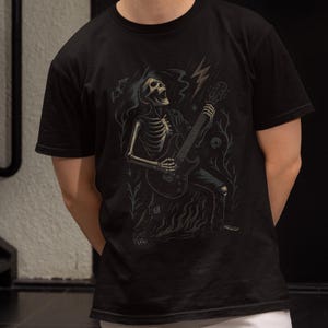 Skeleton Rock Guitar T-Shirt: Gothic Metalhead Grunge Tee