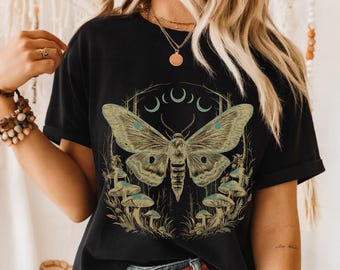 Luna Moth Mushroom Shirt, Witchy Cottagecore Tee for Nature Lovers