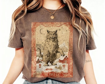 Yule Katzen-Tarot-Karten-Shirt | Vintage Yule isländische Folklore | Winter Sonnenwende Geschenk