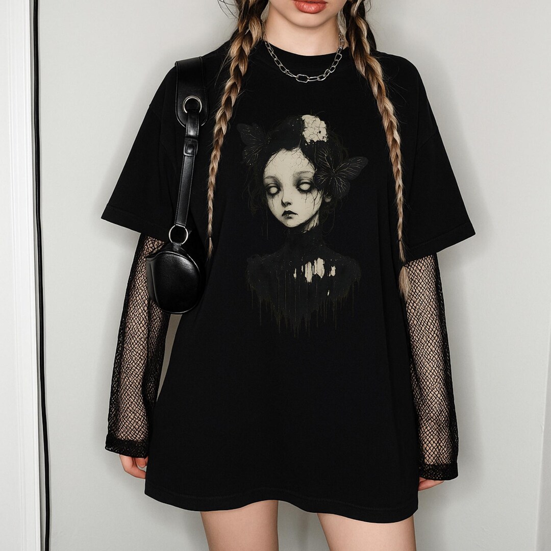 Creepy Girl Shirt, Gothic Girl Emo Top - Etsy