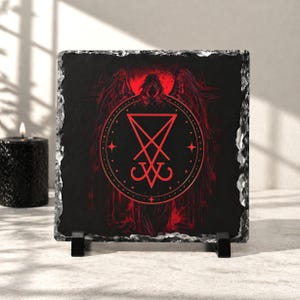 Lucifer Altar Tile | Natural Slate Sigil of Lucifer Plaque | Gothic Shelf Decor | Occult Gift
