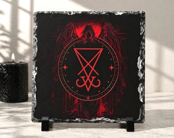 Azulejo de altar de Lucifer / Placa de pizarra natural con el sigilo de Lucifer / Decoración gótica para estantes / Regalo ocultista