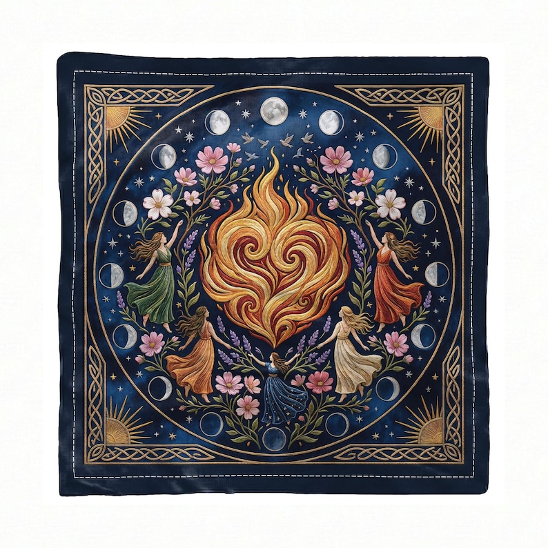 Beltane Altartuch, Sacred Feminine Feuer Ritual, Mond Phasen Pagan Sabbat Dekor Bild 7