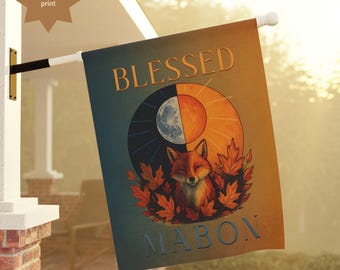Mabon Fox Garden Flag | Autumn Equinox Sun Moon Yard Art | Pagan Sabbat Outdoor Decor