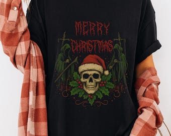 Gotycki T-shirt świąteczny: Czaszka Świętego Mikołaja, Upiorny T-shirt świąteczny