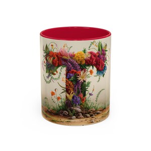 Personalized Flower Initial Letter T Coffee Tea Mug, Floral Name Mug, Monogram T Gift for her, Flower Alphabet Mug, Mothers day Friend Gift