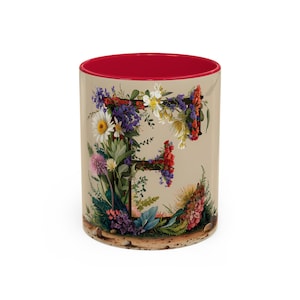 Taza de café con letra inicial E y flor, diseño floral personalizado, monograma personalizado, regalo para ella, cumpleaños, amiga, compañera de trabajo, día de la madre.