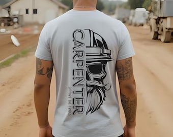 Chemise de charpentier crâne barbu | Soutenez les métiers | Cadeau col bleu | T-shirt pour le travail du bois | Ouvrier du bâtiment | Cadeau de commerçant