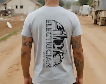 Electrician Gift Shirt | Bearded Skull Hard Hat Tee | Funny Electrician Dad Birthday Gift | Tradesman Sparky T-Shirt