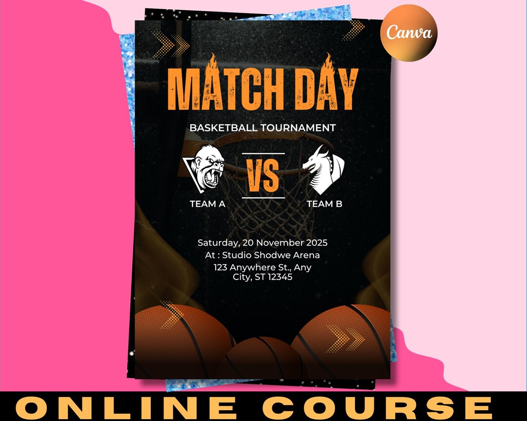 Editable Basketball Game Flyer Template: Canva Sports Poster (digital ...