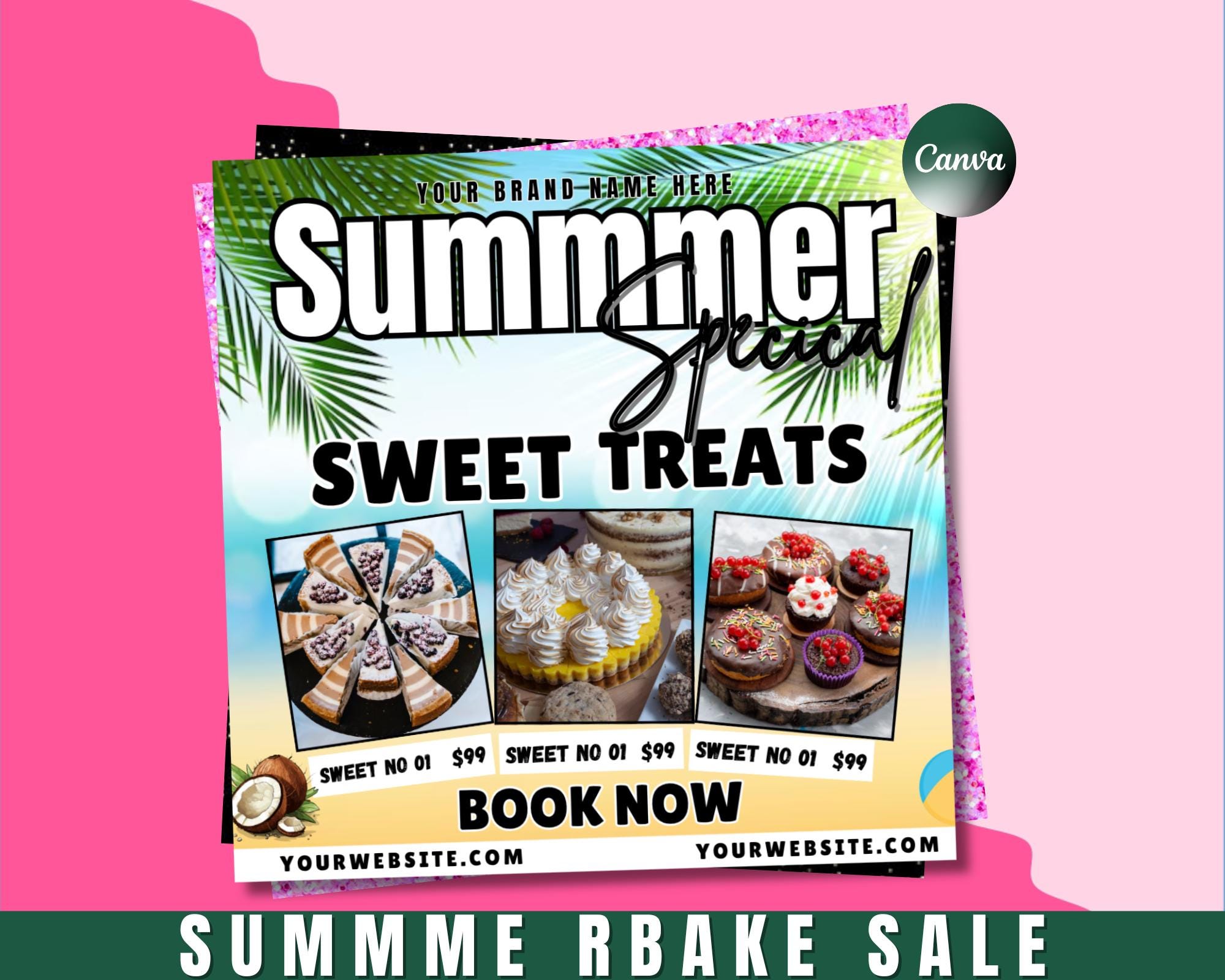 Summer Bake Sale Flyer for Bakery & Dessert Promotions | Editable Canva Template | Sweet Treats Sale Social Media Flyer | Small Biz Ad