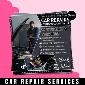 Modern Car Repair Flyer: Auto Detailing Service Template (1080x1080px Canva Editable Design)