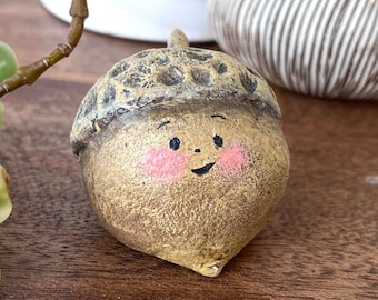 Paper Mache Acorn Figure,  Acorn Collection Gift, Okubo Originals, Tiny Fall Sculpture, Fall Home Decor, Autumn Art, Nature Inspired Art