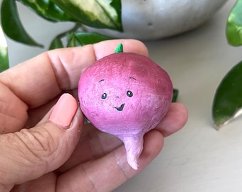 Paper Mache Radish Figure, Food Characters Collection Gift, Okubo Originals, Tiny Beet Food Sculpture, Home Decor, Kitchen Decor, Birthday