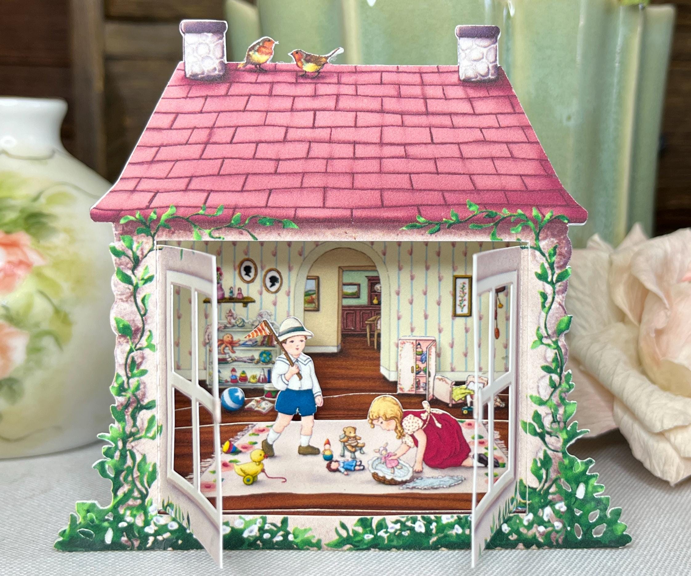 Miniature Playroom Diorama - Vintage Children Paper Scene - Tunnel Book Design - Chris Okubo Originals