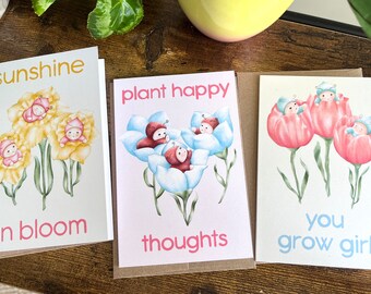 Blank greeting card and sticker pack, Spring flower set, Floral design, Okubo Originals, Daffodil, Blossom, Tulip, Cards and stickers