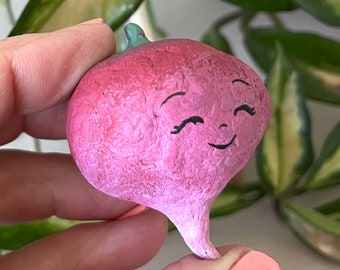 Paper Mache Radish Figure, Food Characters Collection Gift, Okubo Originals, Tiny Beet Food Sculpture, Home Decor, Kitchen Decor, Birthday