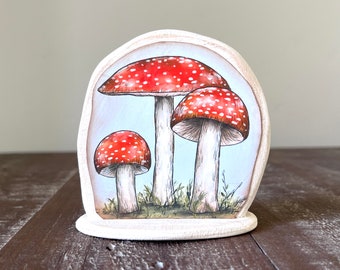 Mushroom illustration decor, Mushroom art for shelf decoration, Birthday gift mushroom collector, Mushroom housewarming gift, Shroom design