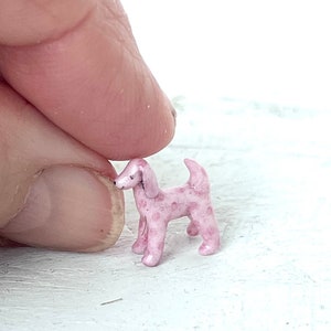 Dollhouse miniature pink dog, Micro miniature toy, Miniature sculpture, Okubo Originals, Small scale, Dollhouse decor, Miniature collections