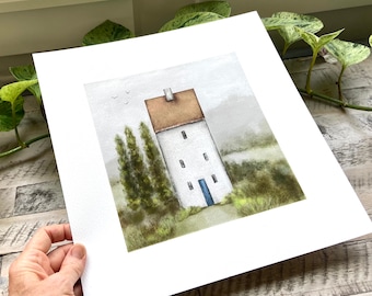 Giclee fine art print (archival water color paper)  12" x 12"  Minimal Design "House in the Country Tall"  illustration by Okubo Originals