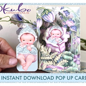 3D Diorama Foldable Card, Forest Baby PNG Art, SVG Cut Files, Instant Download, DIY Baby Shower Gift, Okubo Originals, Handmade Paper Craft