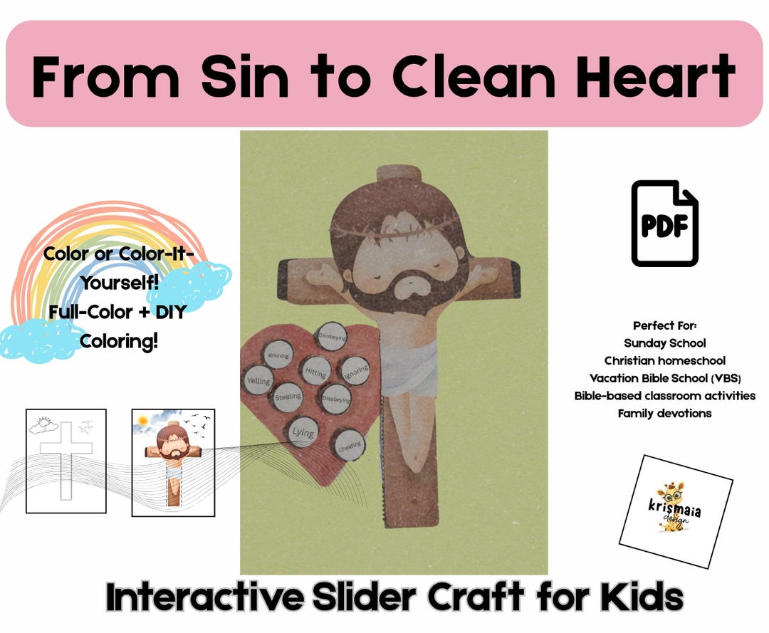 Christian Slider Craft: Sin to Clean Heart Activity (PDF) - Etsy
