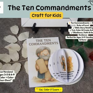 Ten Commandments Bible Story Craft, Kids Printable Activity, Sunday School Lesson, Digital Download