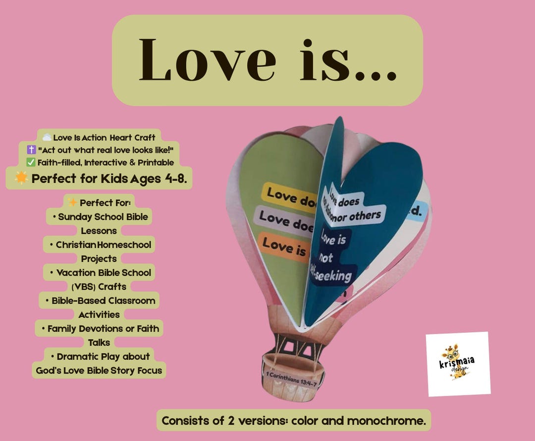 Love is Action Heart Craft: 1 Corinthians 13 (printable PDF) - Etsy