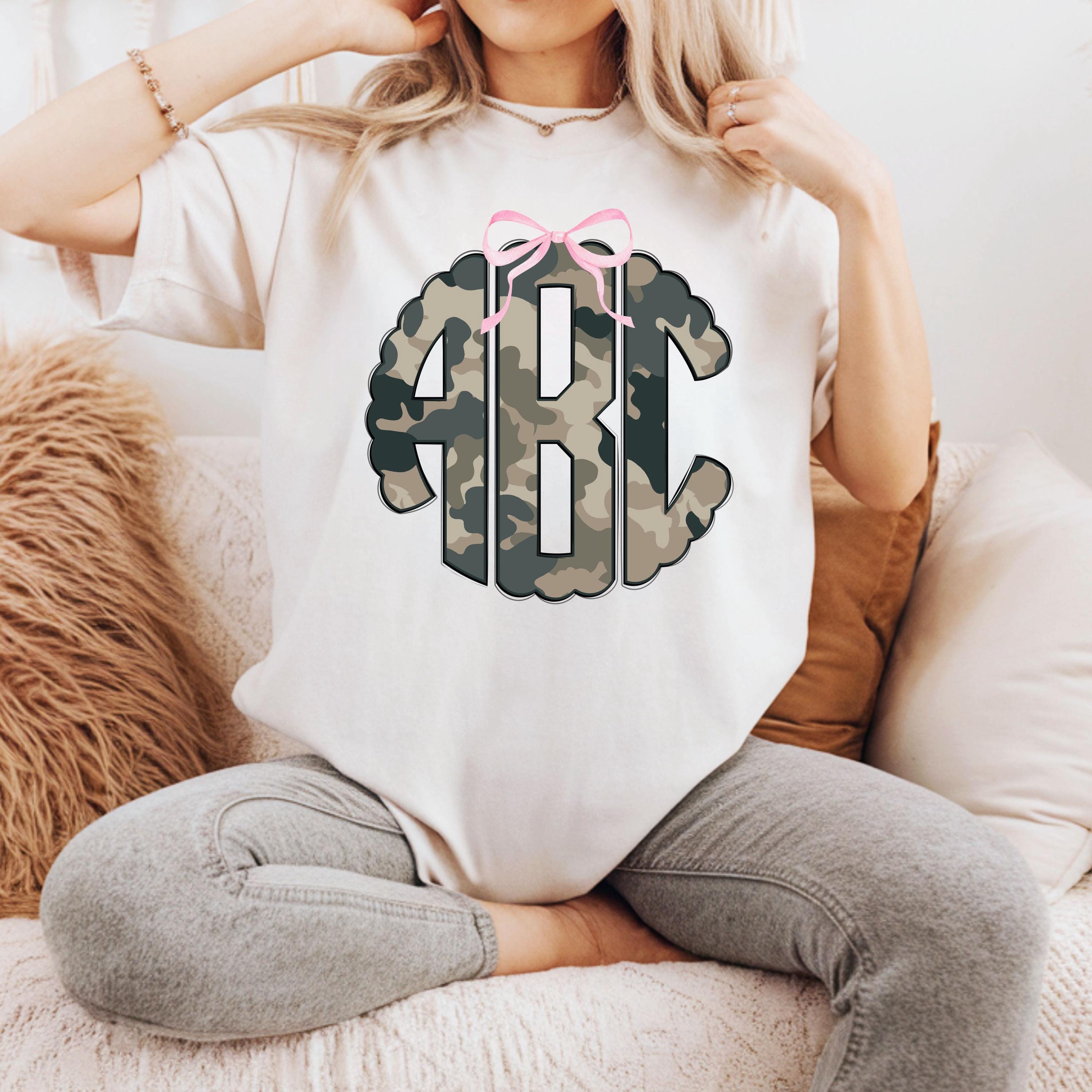Camo Scalloped Monogram PNG, Coquette Camouflage Monogram, Coquette ...