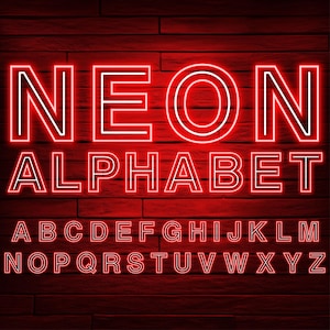 Neon Glow Effekt Buchstaben, rote Neon Buchstaben, PNG Clip Art Buchstaben, transparenter Hintergrund, Neon Schild Buchstaben, Neonrot 3
