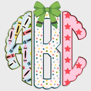 Back to School Scalloped Monogram PNG, Monogram Name PNG, Preppy, School Monogram PNG, Teacher Monogram, First Day of School, Monogram 22SM