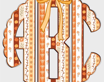 Monograma festoneado de otoño para Halloween, PNG, Otoño PNG, Monograma espeluznante y coqueto, Monograma coqueto de Acción de Gracias, Monograma PNG, Monogram36SM