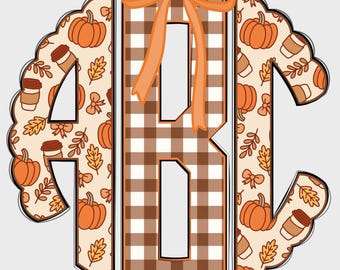 Preppy Halloween herfst geschulpte monogram PNG, herfst PNG, Pumpkin Spice monogram, Thanksgiving Coquette monogram, monogram PNG, monogram 35SM