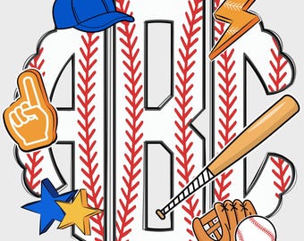Baseball Sports Scalloped Monogram PNG, Monogram Name PNG, Baseball PNG, Sports Monogram, Baseball Mom Design, Baseball Team, Monogram 26SM