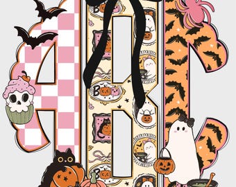 Pretty Halloween höstmonogram PNG, höst PNG, rosa Halloweenmonogram, spökpumpa-kokettmonogram, monogram PNG, Monogram41SM
