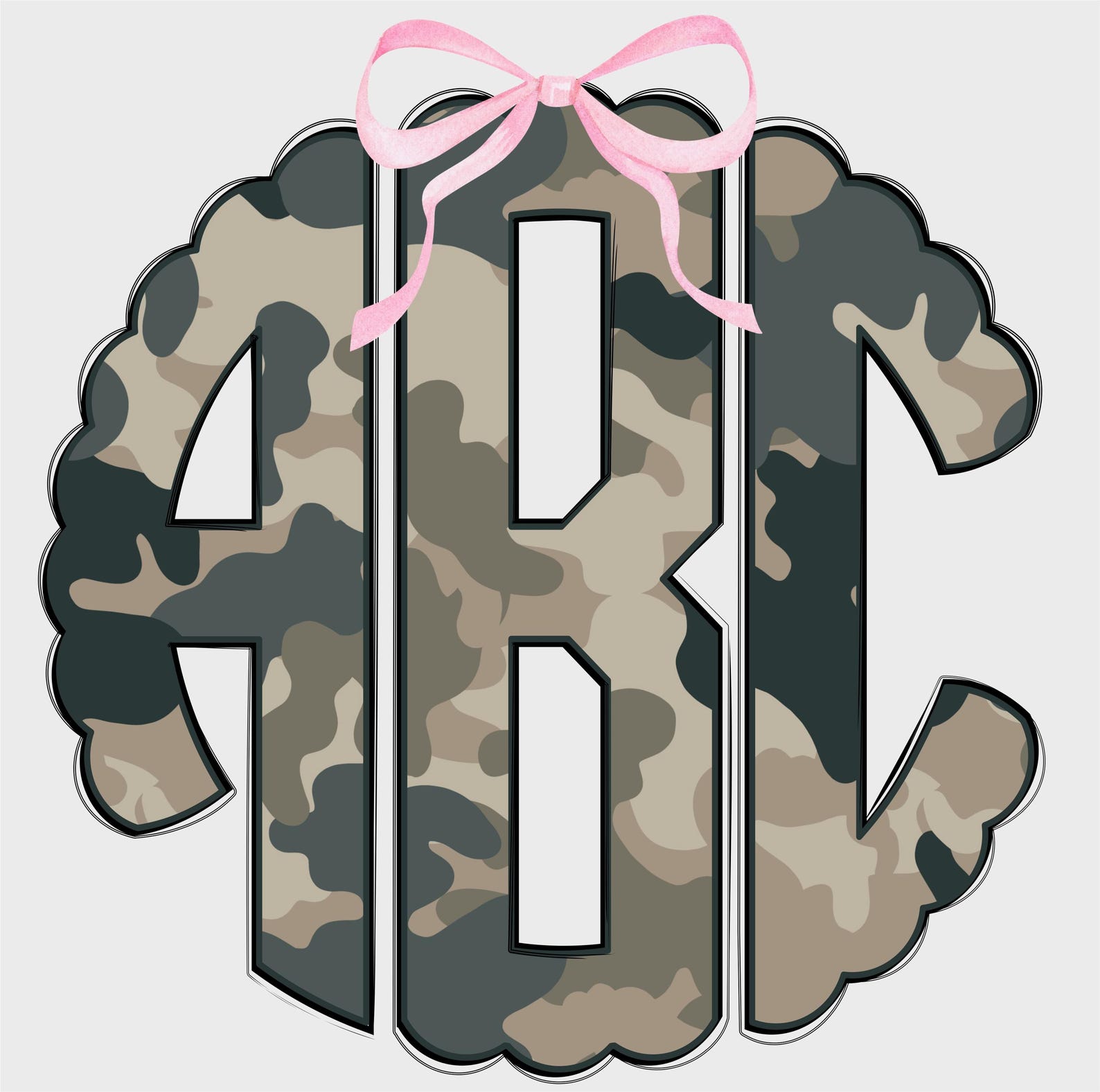 Camo Scalloped Monogram PNG, Coquette Camouflage Monogram, Coquette ...
