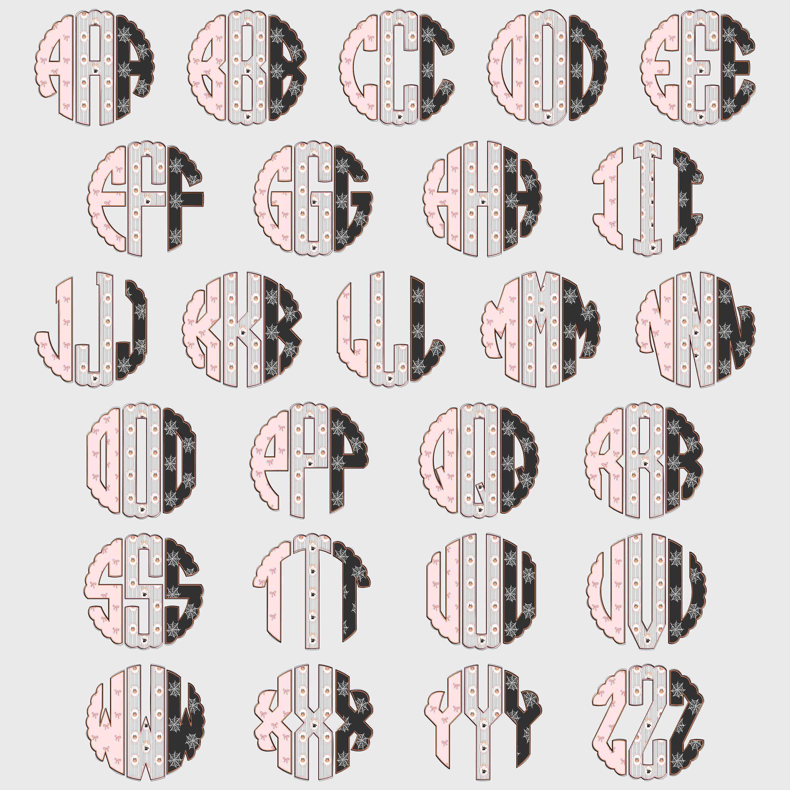 Fall Monogram K Preppy Halloween Fall Scalloped Monogram PNG, Fall PNG, Pink Halloween ...